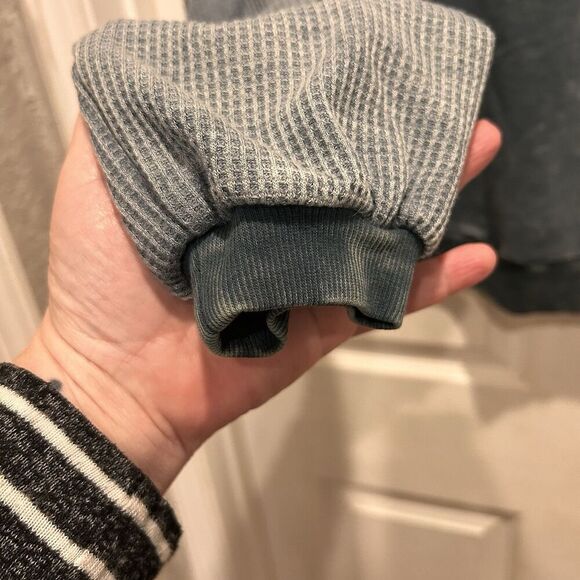 Buckle Gimmicks Green Ruched Drop Shoulder Acid Wash Mixed Media Sweatshirt M - Picture 5 of 10